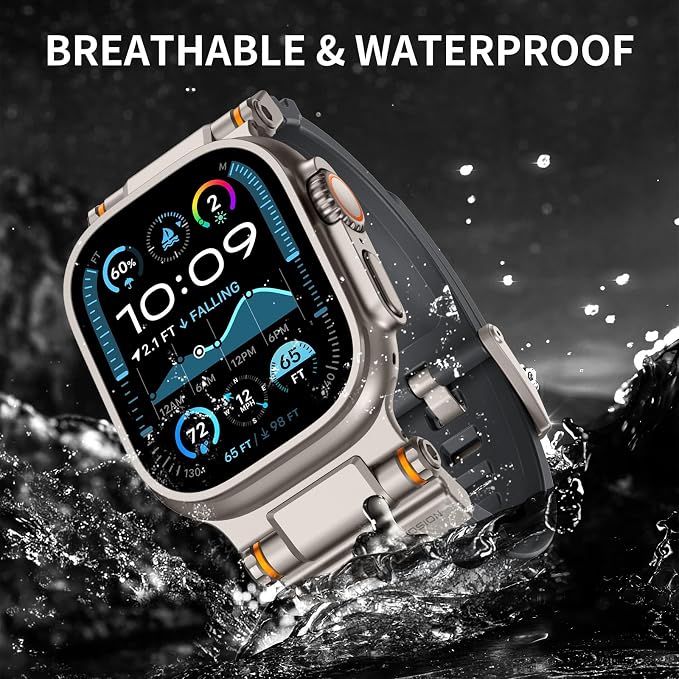 FOAMUNOC Rugged Band Compatible with Apple Watch Ultra 3/2/1 Band 49mm/46mm/45mm/44mm/42mm, Metal Connector with Strap for iWatch Ultra Series 11/10/9/8/7/6/SE3/SE2/SE/5/4/3/2/1, Gray/Titanium