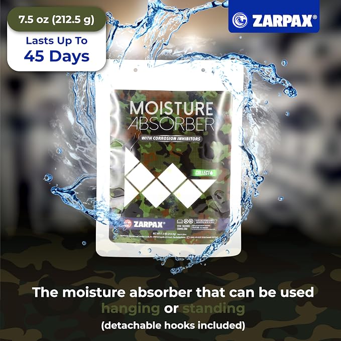 Zarpax Moisture Absorbers For Gun Safe 7.5 oz/212g - Gun Safe Dehumidifier Prevents Corrosion - Protects Gun & Gear - Desiccant Dehumidifier Removes Excess Moisture - Set of 2