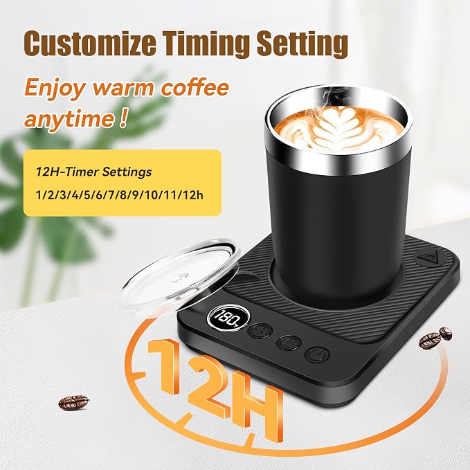 Coffee Mug Warmer Plate 13oz Cup and stainless steel straw, 36W Electric Smart Cup Mug Heater, 6-Temp Settings, 12H Timer, Gifts for Women and Men,Warming and Heating Coffee,Beverage,Candles,Tea,Cocoa