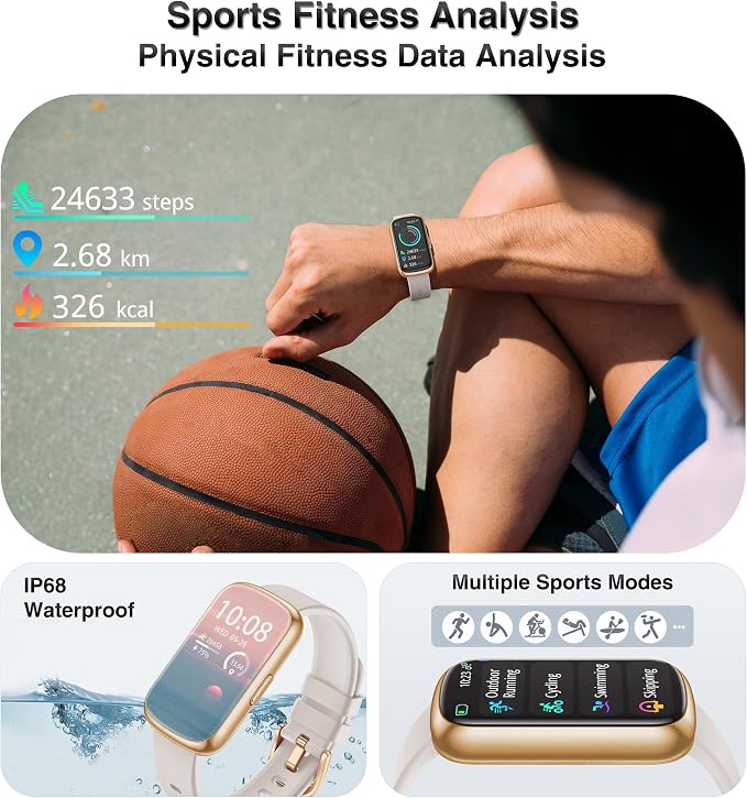 Fitness Tracker, Smart Watches for Women Men with 24/7 Heart Rate/Blood Pressure/Blood Oxygen Monitor, Sleep Tracker, Calories&Step Counter, IP68 Waterproof Health Activity Trackers for Android&iPhone