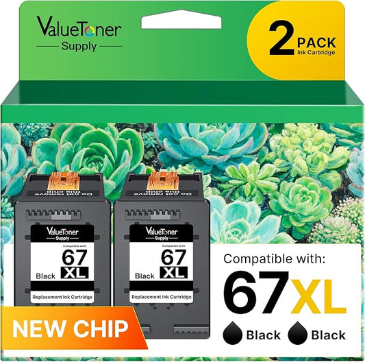 67XL 67 Ink (2 Black) for HP Ink 67 XL High Yield for HP 67XL Black Ink Cartridge for DeskJet 4155 2755e 2755 2752e 2700 2855e 2852e 2800e 4255e 4155e Envy 6055e 6055 6052e 6458e