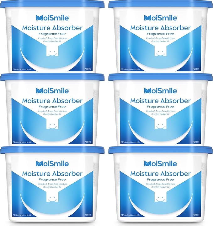 Moisture Absorbers, Fast Acting Humidity Absorber & Odor Eliminator, 10.5 oz High Capacity Dehumidifier for Closet, Bathroom, Basement, Car & RV, Fragrance Free, 6 Pack