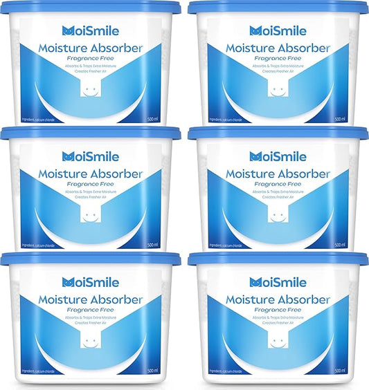 Moisture Absorbers, Fast Acting Humidity Absorber & Odor Eliminator, 10.5 oz High Capacity Dehumidifier for Closet, Bathroom, Basement, Car & RV, Fragrance Free, 6 Pack