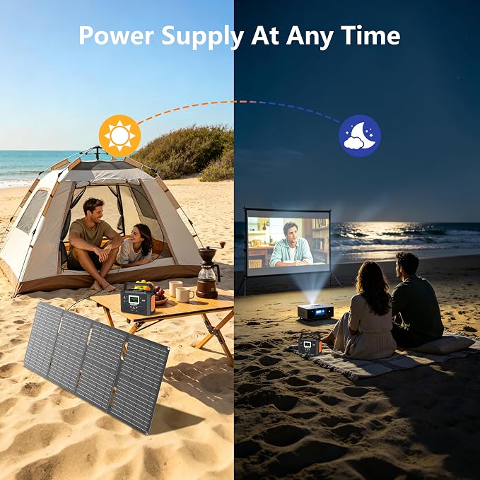HOWEASY Portable Power Station 300W,222Wh Solar Generator with Foldable 60W Solar Panel,Fast Charging Power Bank with AC Outlet 110V for Outages, Camping, RV, Emergencies