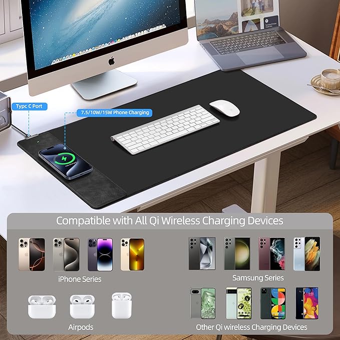 ExtreLife Wireless Charging Mouse Pad, Gaming Mouse Pad with Ultra-Smooth Surface, 31.5”x15.75” Large Desk Mat, Non-Slip Rubber Base, Waterproof Computer Keyboard Pad for Gaming, MacBook, Laptop, Desk