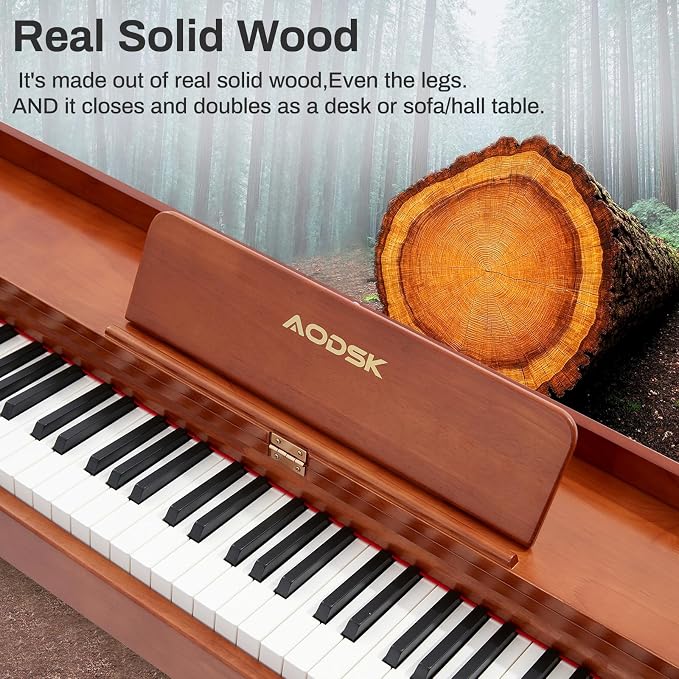 AODSK Digital Piano 88 Key Full Size Weighted Keyboard Overall Solid Wood Frame for Beginners with Sheet Music Stand Triple Pedal Power Adapter