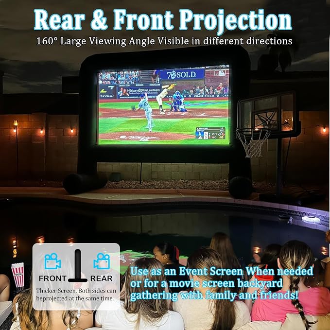 16FT Inflatable Movie Screen Outdoor, Blow up Projector Screen Support Front & Rear Projection for Backyard Outdoor Movie Night Barbecue Pool Party with Blower and Carry Bag