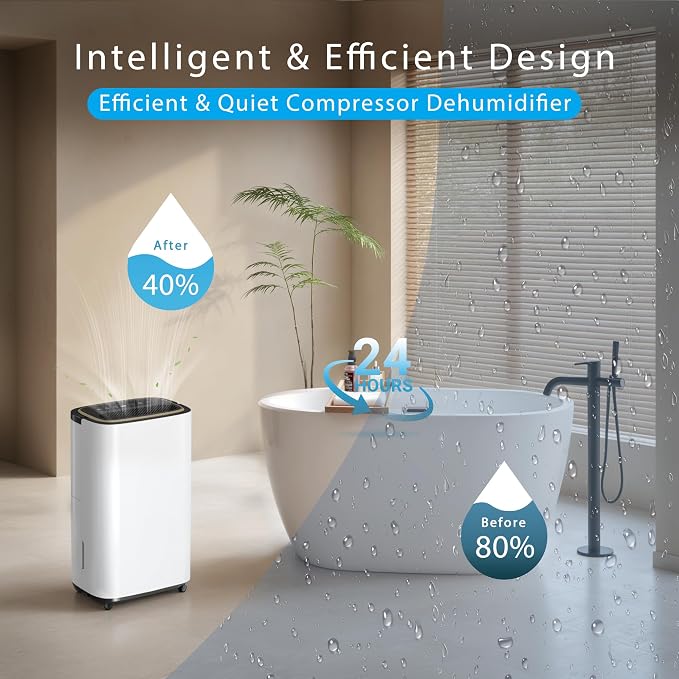 3000 Sq.Ft Dehumidifier for Basement with Drain Hose, Upgraded 30 Pint Large Best Compressor Dehumidifiers for Home or Garage, Smart Humidity Control, 24H Timer & Child Lock, Ideal for Large Rooms