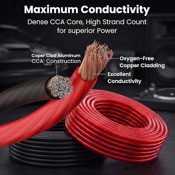 GEARit 4 Gauge Wire Kit CCA 3-in-1, 4 AWG Power Ground Battery Cable 25 ft Black/Red, with Lugs & Heat Shrink