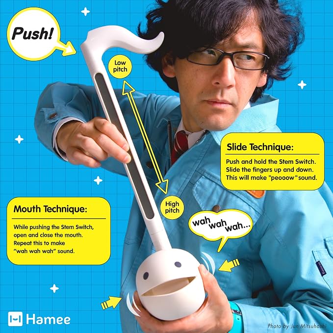 Otamatone Deluxe Blue – Electronic Musical Instrument for Adults, Portable Digital Synthesizer with 3.5mm Aux Jack and Strap from Japan by Maywa Denki, Cool Unique Gift [English Manual]