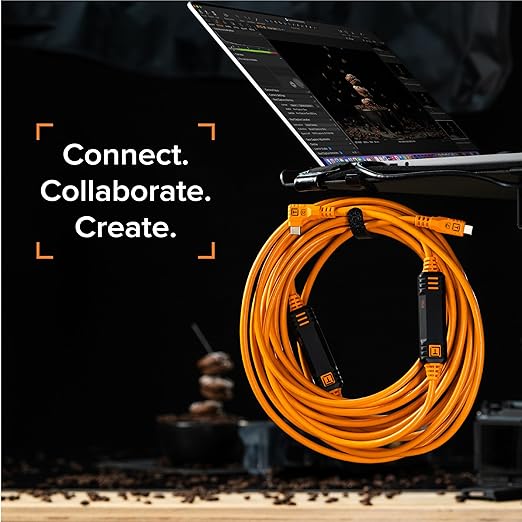 Tether Tools TetherPro Optima 10G USB-C Exclusive Data Transfer, 6’ (1.8m) Straight to Right Angle Cable - Orange