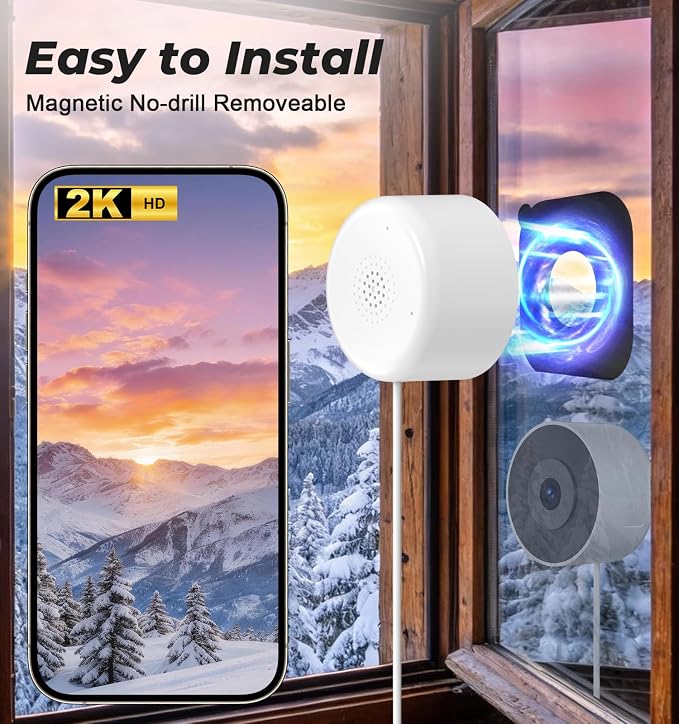 4MP 2K Window Security Camera, 5G & 2.4GHz WiFi Indoor Camera Wireless, Blacklight Color Night Vision Monitor Outside Window Cam Mount Glass, 24/7 Recording AI Motion Detection, Quick Magnetic Install