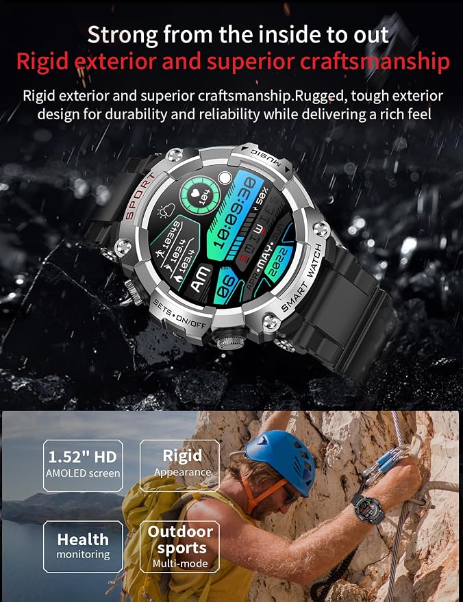 Smart Watch with Earbuds for Men, Smart Watches for Android Phones, Bluetooth Calling can Answer and Make Calls, Military Resistant Fitness, Sports Fitness Tracker with Step,Heart Rate
