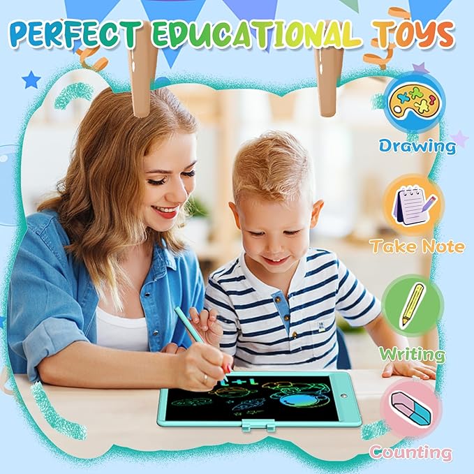 10 Inch LCD Writing Tablet Colorful Writing Board for Kids Learning Drawing Pad Educational Toy Gift for Toddlers(Pink+Blue)