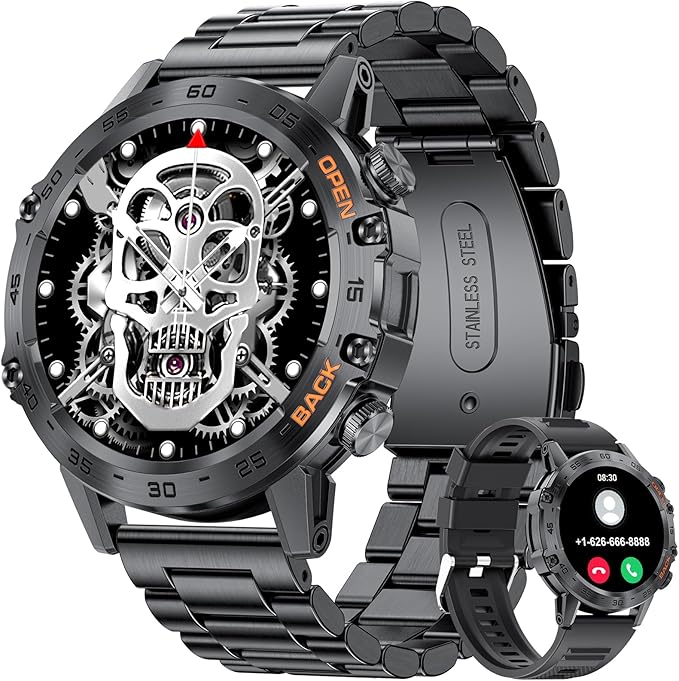 SUNKTA Military Smart Watch for Men(Answer/Dial Calls),100 Sports Modes, 5ATM Waterproof Fitness Watch with Heart Rate/SpO2/Blood Pressure for Android and iOS,1.39''HD DIY Screen Smartwatch Black