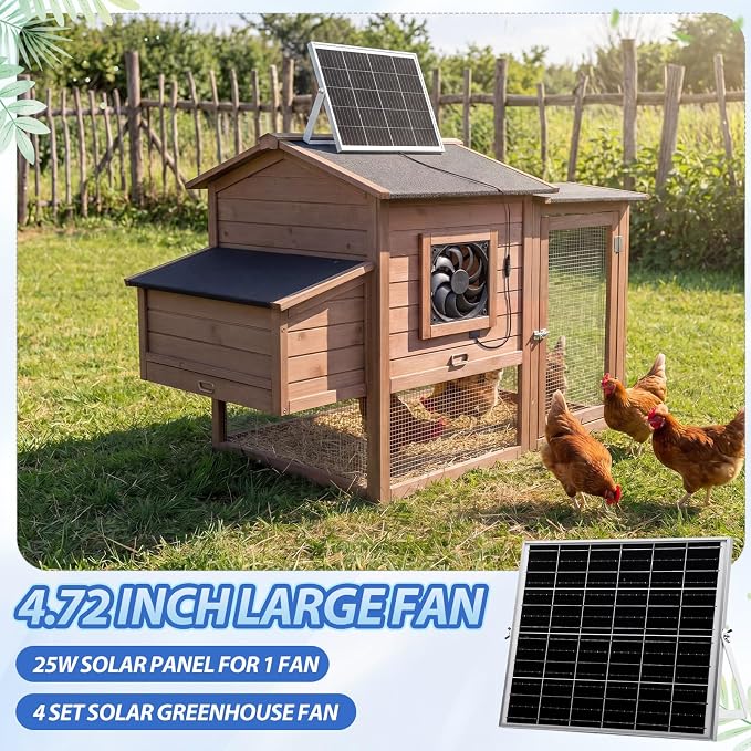 Solar Exhaust Fan Set - 5" Ventilation Vent Fan with 25 W Solar Panel & Waterproof Cord for Chicken Coop, Shed, Pet House, Greenhouse