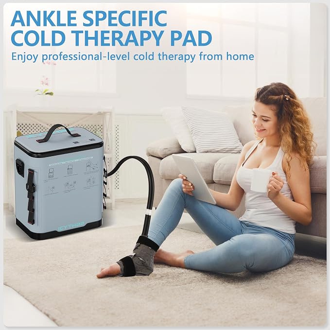 ICYTHRP Ice Machine for Ankle After Surgery, FSA Eligible HSA, Cold Therapy Machine with Programmable Timer, Replacement Recovery System, Cryotherapy Pain Relief with Ankle-Specific Pad