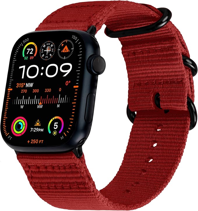 Hiking Trail Nylon Band | The Original Rugged Compatible with Apple Watch Band for Men & Women - Soft, Breathable, Woven Water-Resistant Nylon Mens iWatch Strap | Fits 42mm 41mm 40mm Series 11 10 9 8 7 6 5 4 & SE 3 2 1 Models (Rockwell Red)