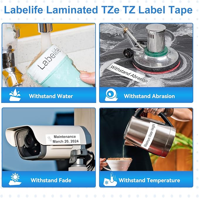 Labelife 36mm Label Tape TZe-261 Replacement for Brother P Touch TZe TZ Tape 36mm 1.4 Inch Laminated White TZe261 TZ-261 for Brother Ptouch PT-P910BT PT-P900W PT-P950W PT-530 PT550 Label Maker, 4-Pack