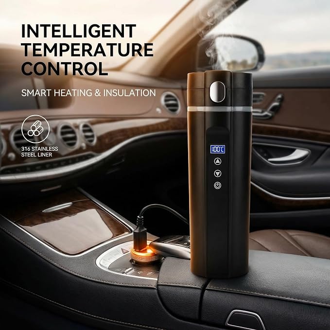 Gavigain Heated Coffee Mug 15oz Smart Temperature Control Keep Milk Warm Car Cup with LCD Display, Support 30 to 100℃ for Driver Office Outdoor Travelling Camping