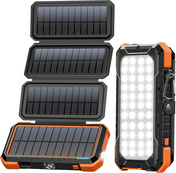 BLAVOR 20,000mAh PD 18W Solar Charger Power Bank Foldable-Orange Plus 10W Portable Solar Charger(5V/2A Max)