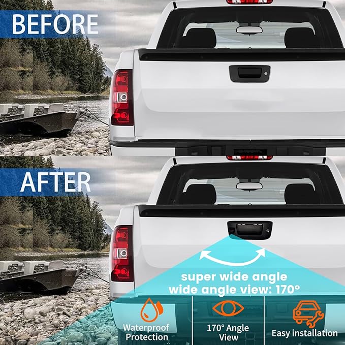 EWAY Tailgate Handle Backup Camera for 2009-2017 Dodge Ram 1500 2500 3500, Replacement Locking Tailgate Liftgate Latch Door Handle Rear View Reverse Back Up Camera RCA Connector with Key Hole