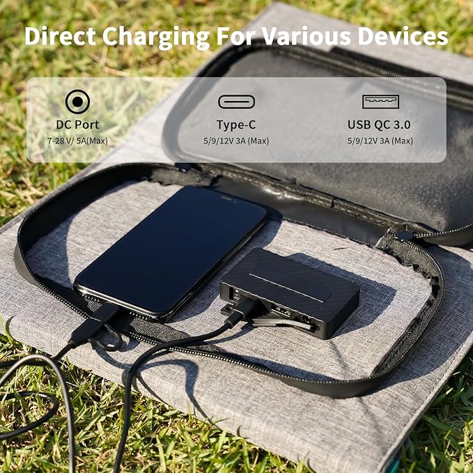 80W Foldable Solar Panel, Portable Solar Charger with 4 Ports (DC/USB-C/2xUSB-A) & 7-in-1 Connector, Waterproof & 23% High Efficiency for Camping RV, Compatible with Power Stations Phones