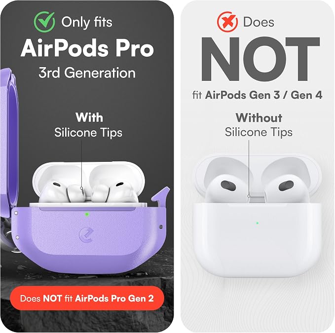 Keybudz for Waterproof AirPods Pro 3 Case with Lock - IP68 Waterproof and Dust Proof, Shockproof Protector, Heavy Duty Rugged Protection, Drop Proof Hard Cover for AirPods Pro 3rd Gen (Wild Lavender)