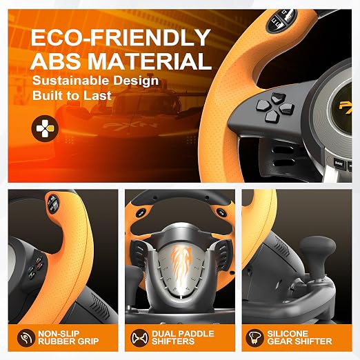 PXN PC Racing Wheel, V3 PRO 180 Degree Universal Usb Car Sim Race Steering Wheel with Pedals for PC, PS3, PS4, Xbox One, Xbox Series X/S, Switch (Orange)