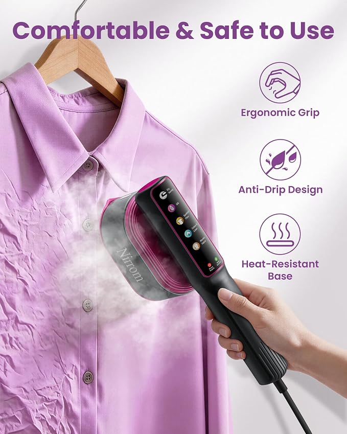 Travel Steamer for Clothes, 110-240V Dual Voltage, 1200W Fast Heat in 15s, Portable Handheld Garment Steamer & Iron 2 in 1 with 140ml Tank & 5 Fabric Settings for Business, Global and Europe
