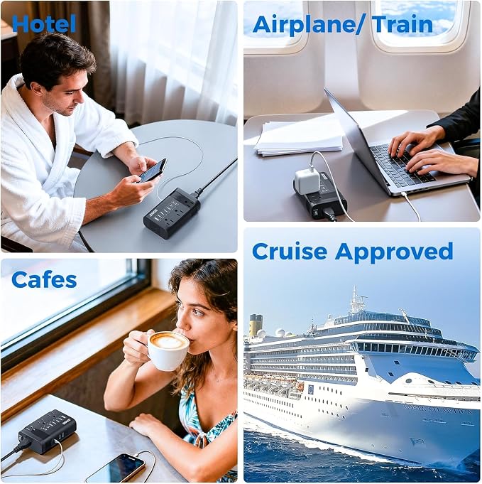 DOACE 350W Voltage Converter US to Europe for Hair Straightener Curling Iron CPAP –220V to 110V Converter for European Travel, 7 in 1 Power Converter Adapter Combo with 3 AC & 2 PD & 2 USB Chargers