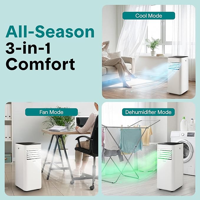 SereneLife Portable Air Conditioner 8000 BTU | 3-in-1 Cooling, Fan and Dehumidifier | 24-H Timer with up to 350 sq ft Coverage | AC Unit for Bedroom, Home & Office | Includes Window Kit & Remote