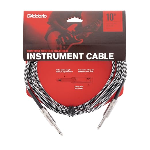 D'Addario Guitar Cable - Guitar Lead - Instrument Cable - Guitar Accessories - Custom Series Braided Cable - 10 Feet/3.05 Meters - Grey - 1 Pack
