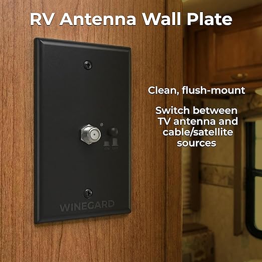 Winegard RV-8032 Wall Plate Power Supply – Black – RV Antenna Power & 2-TV Splitter with Cable Input