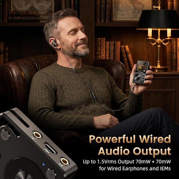 HIFI WALKER H2, High Resolution MP3 Player with Bluetooth5.2, DSD DAC, HiFi Portable Digital Audio Player Lossless High-Res Music Player with 128GB Memory Card, Support Up to 512GB