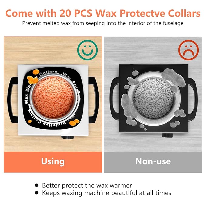 Professional Wax Warmer Single Pot Waxing Kit for Painless Hair Removal, Women Men Portable Wax Heater Machine with Adjustable Temperature Set, 50pcs Sticks, 20pcs Protective Collars