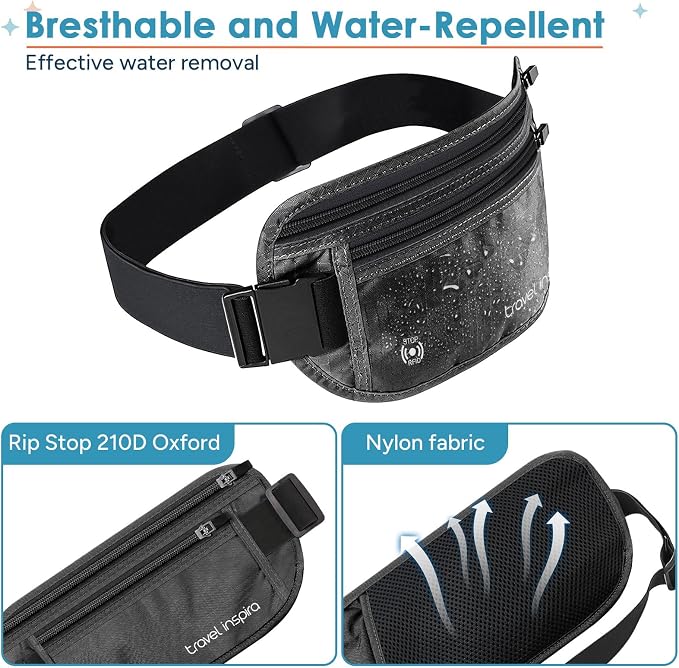travel inspira RFID Blocking Travel Money Belt with Anti-Thief Zip - Slim Passport Holder and Digital Luggage Scale 110 Pounds, Battery Included