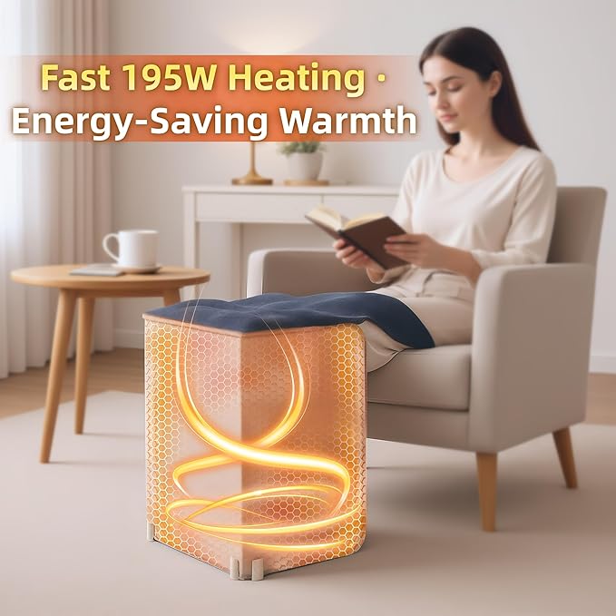 Under Desk Heater, Foot Warmer with Foot Heating Pad, Quiet 195W Under Desk Foot Warmer with Detachable Blanket for Office Home, Energy-Saving 5 Temperature Levels Timer Grey Cuboid UEMUSI