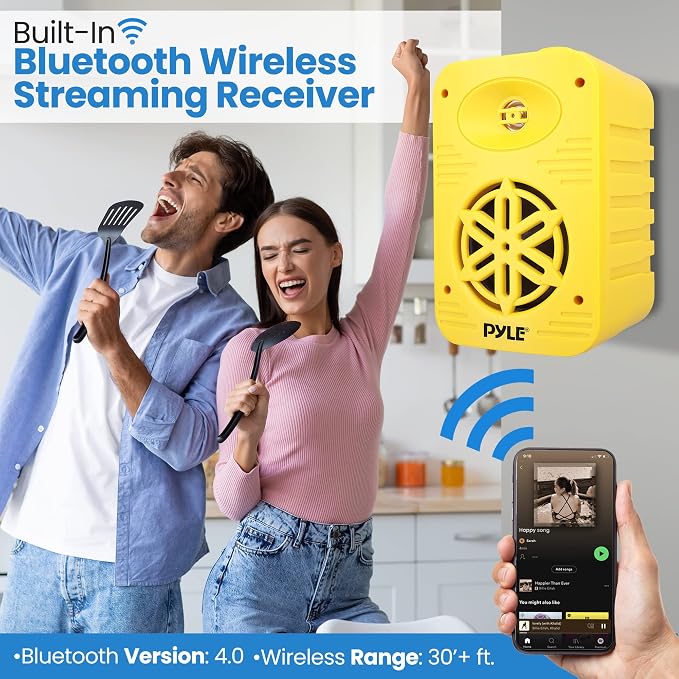 PyleUsa Bluetooth Indoor Outdoor Speakers Pair-500Watt Dual Waterproof 5.25” 2-Way Full Range Speaker System w/ 1/2”High Compliance Polymer Tweeter-Home, Boat, Marine, Deck,Patio,Poolside - PDWRBT56YL