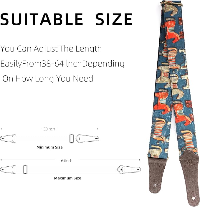 Guitar Strap, 2"Adjustable Straps for Acoustic/Bass/Electric/Classic/Ukulele, Suitable for Boys, Girls, Women, and Men，Includes Guitar Pick,Two End Cowhide Strap Lock,Button (Cartoon Pony)
