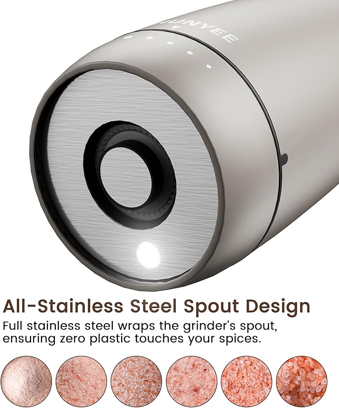 Electric Salt and Pepper Grinder Set - Automatic Stainless Steel Rechargeable Salt and Pepper Grinder Set with Storage Base, Large Capacity, LED Light & Adjustable Coarseness, Ideal Kitchen Gadget