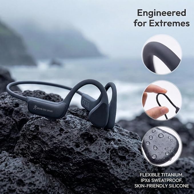 Bone Conduction Headphones, Bluetooth 5.4 Open-Ear Wireless Sports Earphones with Mic, 12H Playtime, IPX6 Sweatproof Premium Headset for Running, Cycling, Workouts (Orange)