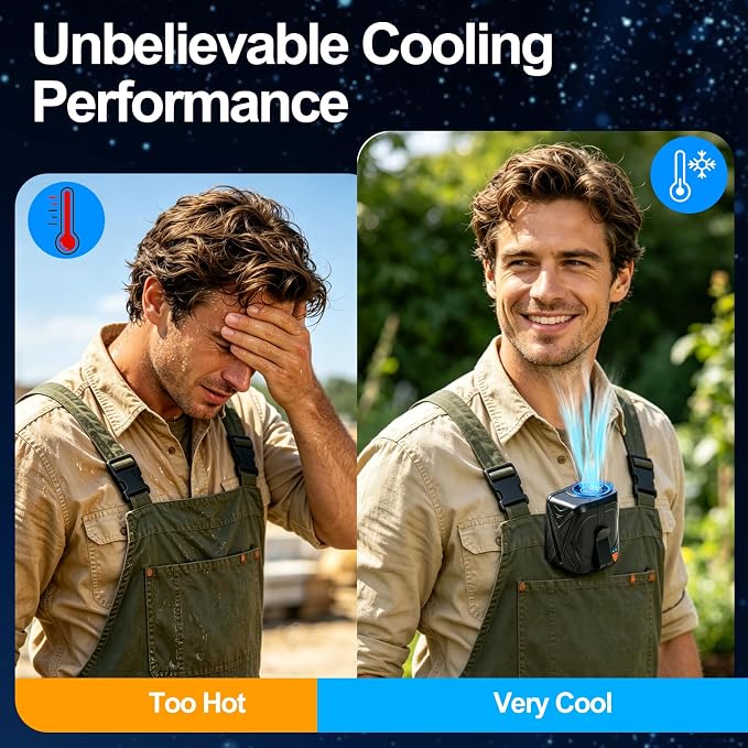 Portable Fan Rechargeable, 6 Speeds Waist Fan 6000mAh, 31H Strong Airflow Belt Fan, 4-in-1 Hands-Free Body Clip on Fan for Outdoor Construction Warehouse Work Gifts