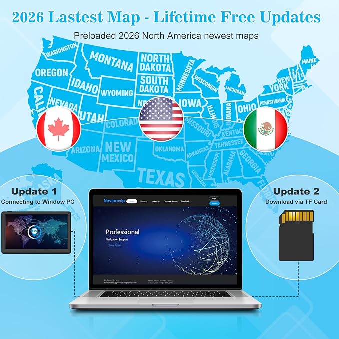 GPS Navigator for Car - 7" Car GPS Navigation System with 2026 Maps Lifetime Free Updates, Voice Guidance & Speedcam/Red Light Alerts, Custom Truck Routing for 7 Vehicles Commercial Drivers