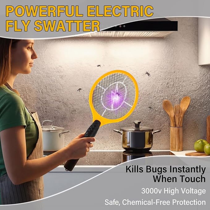 12 Pack Electric Fly Swatter Bulk Bug Zapper Rackets for Indoor Outdoor Insect Control Killer Bat Handheld Mosquito Swatter Battery Powered Electric Bug Killer for Home Patio Camping (Yellow)