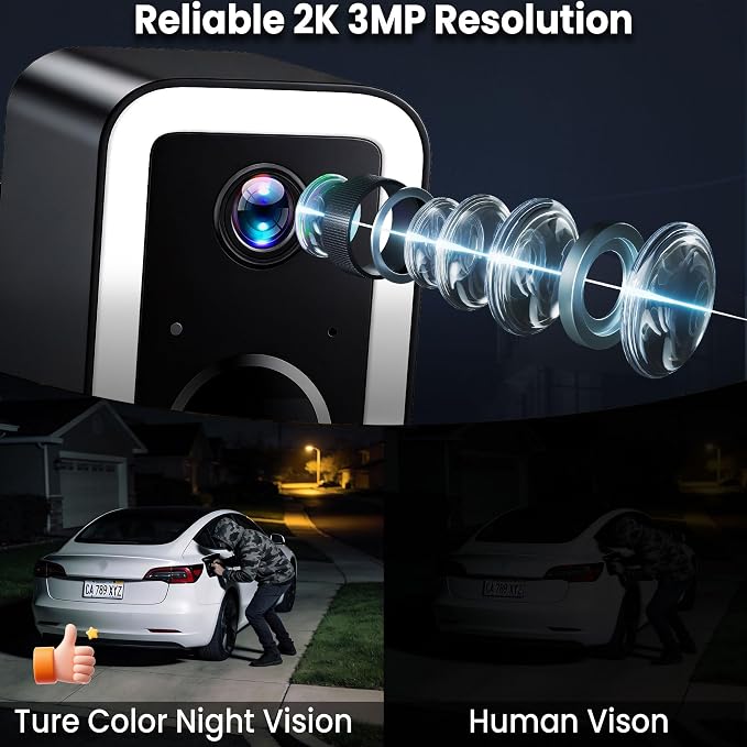 【2 Pack】Security Cameras Wireless Outdoor, Color Night Vision Even in the Dark, Crime Prevention with AI Motion Detection & Spotlight Siren Alarm, 2-Way Audio Battery Powered Camera for Home Security
