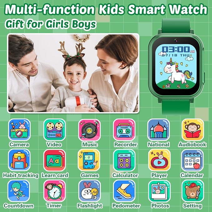 Sedzofan Waterproof Smart Watch for Kids Boys Toys Age 5-12 with 32 Games, Dual Camera, Habit Tracking, Music Player, Video, Alarm Clock, HD Touchscreen Kids Smart Watch Gift for Kid Age 6 7 8 9 10
