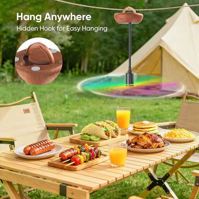 Edvision Rechargeable Fly Fans for Tables, Portable Outdoor Food Fans to Keep Fly Away, Table Fan with LED Display, 360° Flexible Fly Spinners for Table, Party, Picnic, BBQ and Party 4Pack (Walnut)