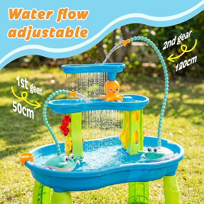 Water Table Pump, 5400mAh Rechargeable Crab Water Pump Toy for Powered Continuous Flow 8Hrs Play time 3 Modes Spray 2 Flow Settings IP67 Waterproof for Water Table, Bathtubs, Pool Toy