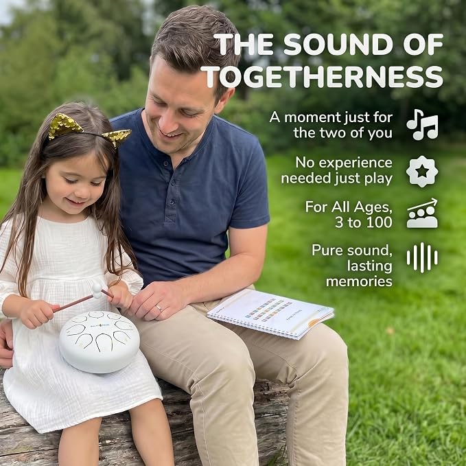 Balmy Drum Steel Tongue Drum 6 inch 8 Notes 440Hz, Handpan Drum with Music Book, Mallets, Carry Bag, Finger Picks, Rain Drum for Outdoor, Meditation Yoga Calming Instruments for Adults Kids (White)